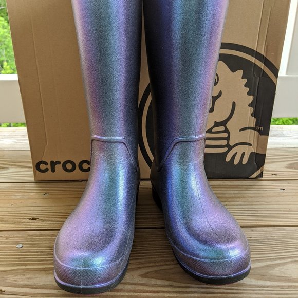 Crocs Metallic Purple Blue Rain Boots - Picture 6 of 7